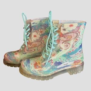 Women's Gossip Floral Paisley Rubber PVC Festival Rain Boots Grunge Size 39